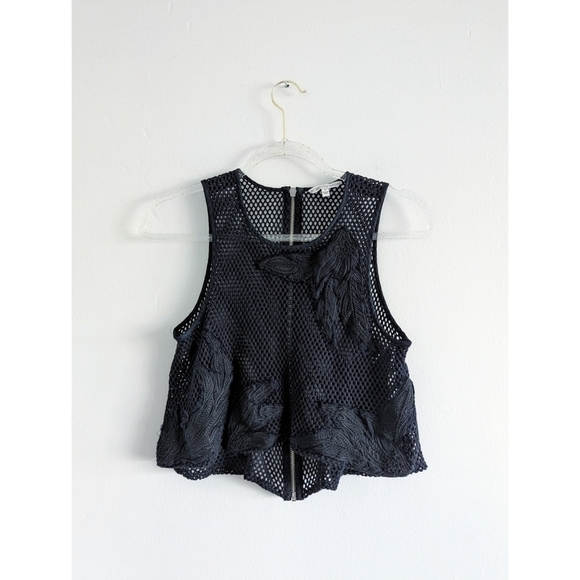 Rebecca Minkoff Black Crochet Embroidery Crop Top Size Small - Picture 1 of 5